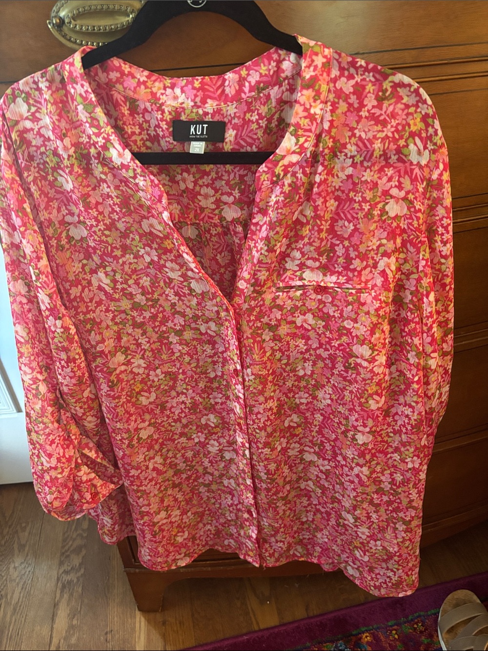 Kut from the Kloth Pink Floral Button-Front Blouse
